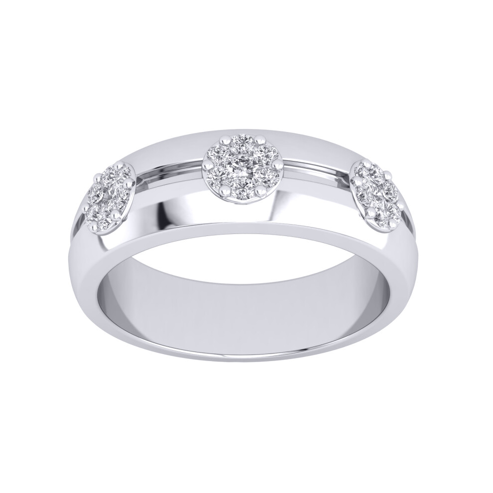 (O) Jewelco London Platinum Plated Sterling Silver 5mm 3 Stone Wedding Band Ring Wedding Band Ring - GVR939