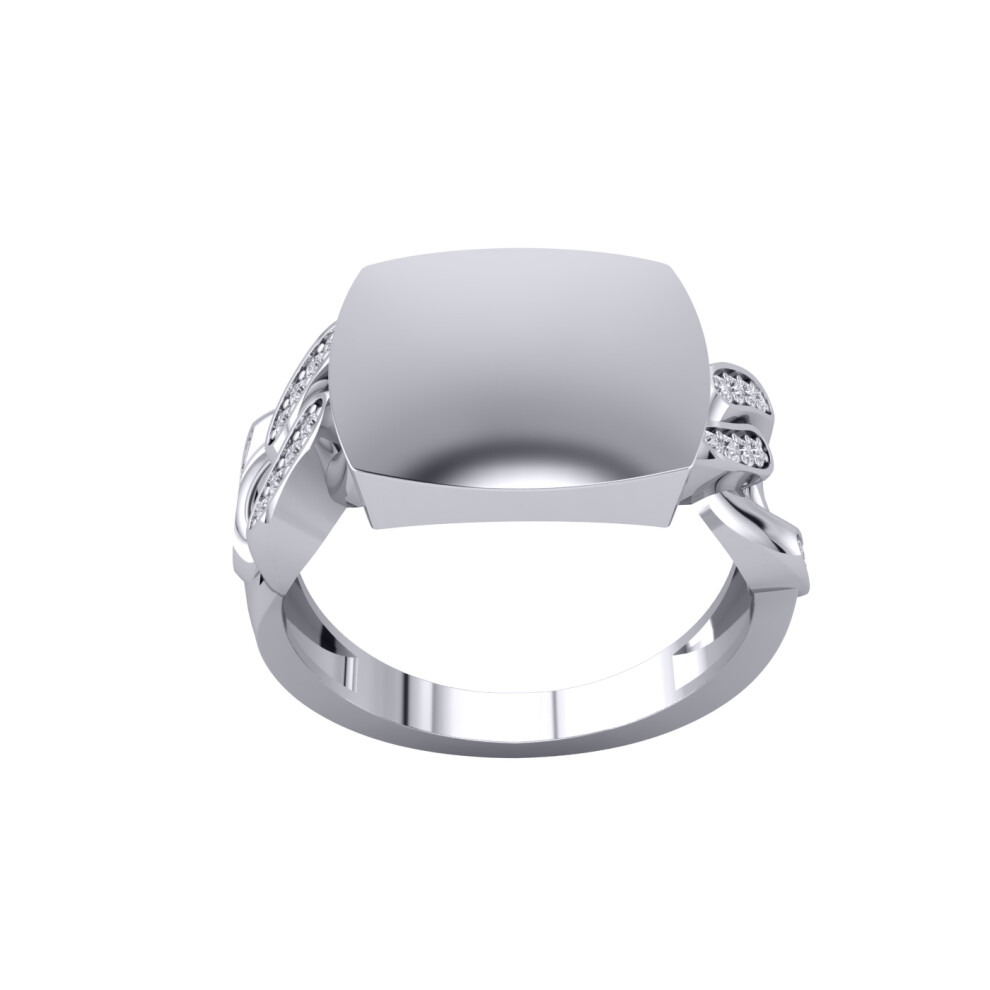 (S) Jewelco London Mens Platinum Plated Sterling Silver Cast Curb Link Square Cushion Signet Ring - GVR952