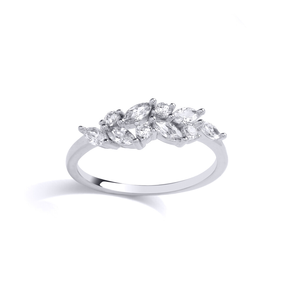 (N) Jewelco London Sterling Silver CZ Fancy Leaf Ring Cocktail Ring - GVR908