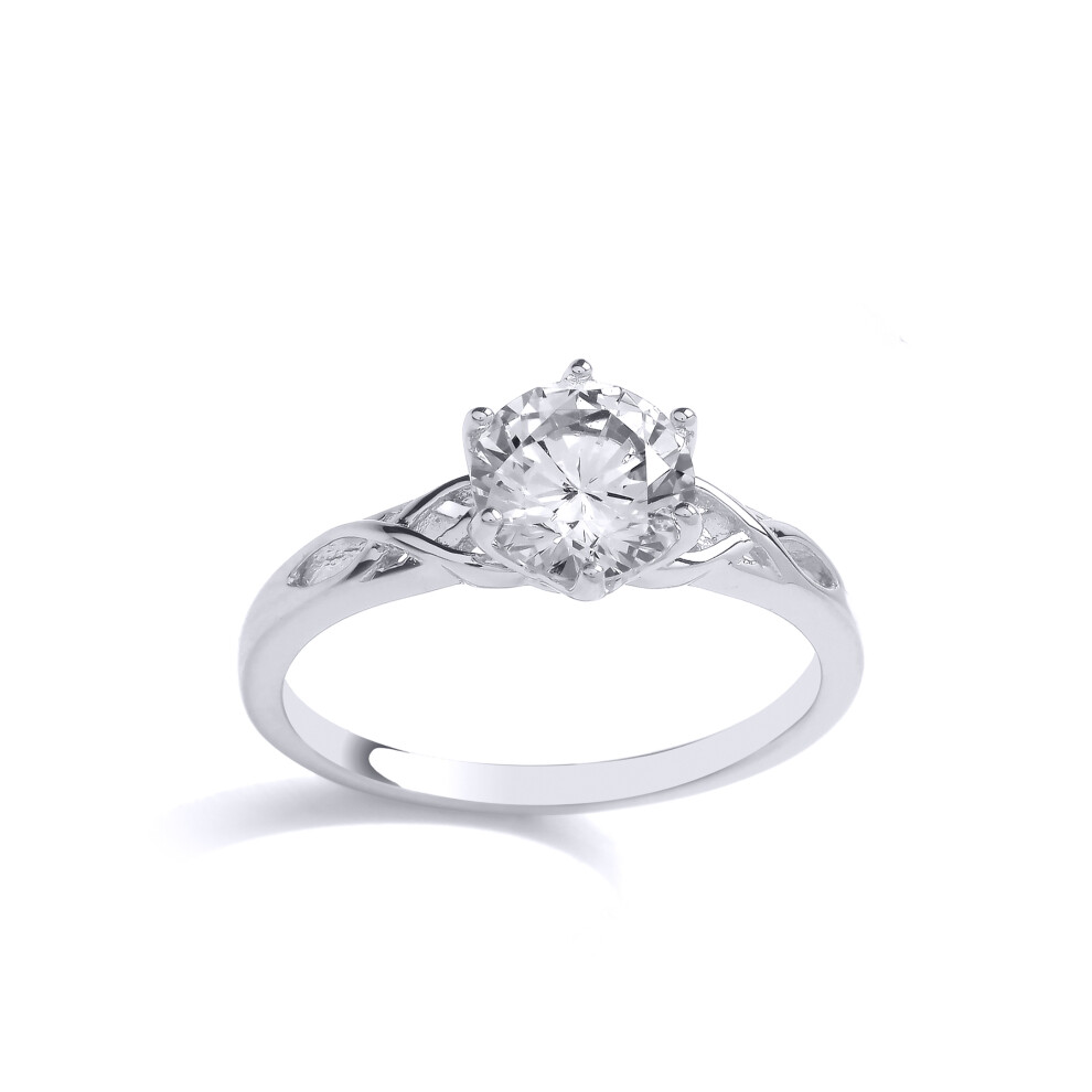 (P) Jewelco London Ladies Rhodium Plated Sterling Silver Plaited Celtic Shoulder Solitaire Engagement Ring - GVR910