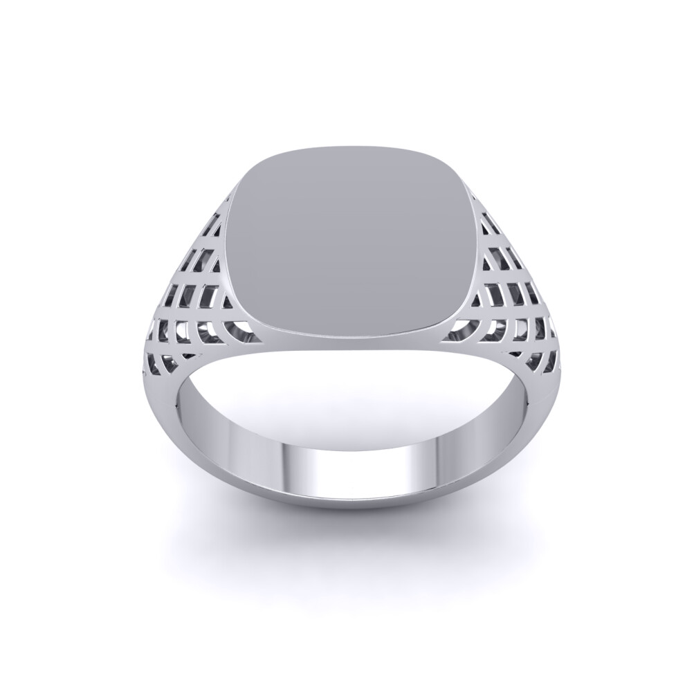 (W) Jewelco London Mens Platinum Plated Sterling Silver Basket Weave Square Cushion Signet Ring - GVR942