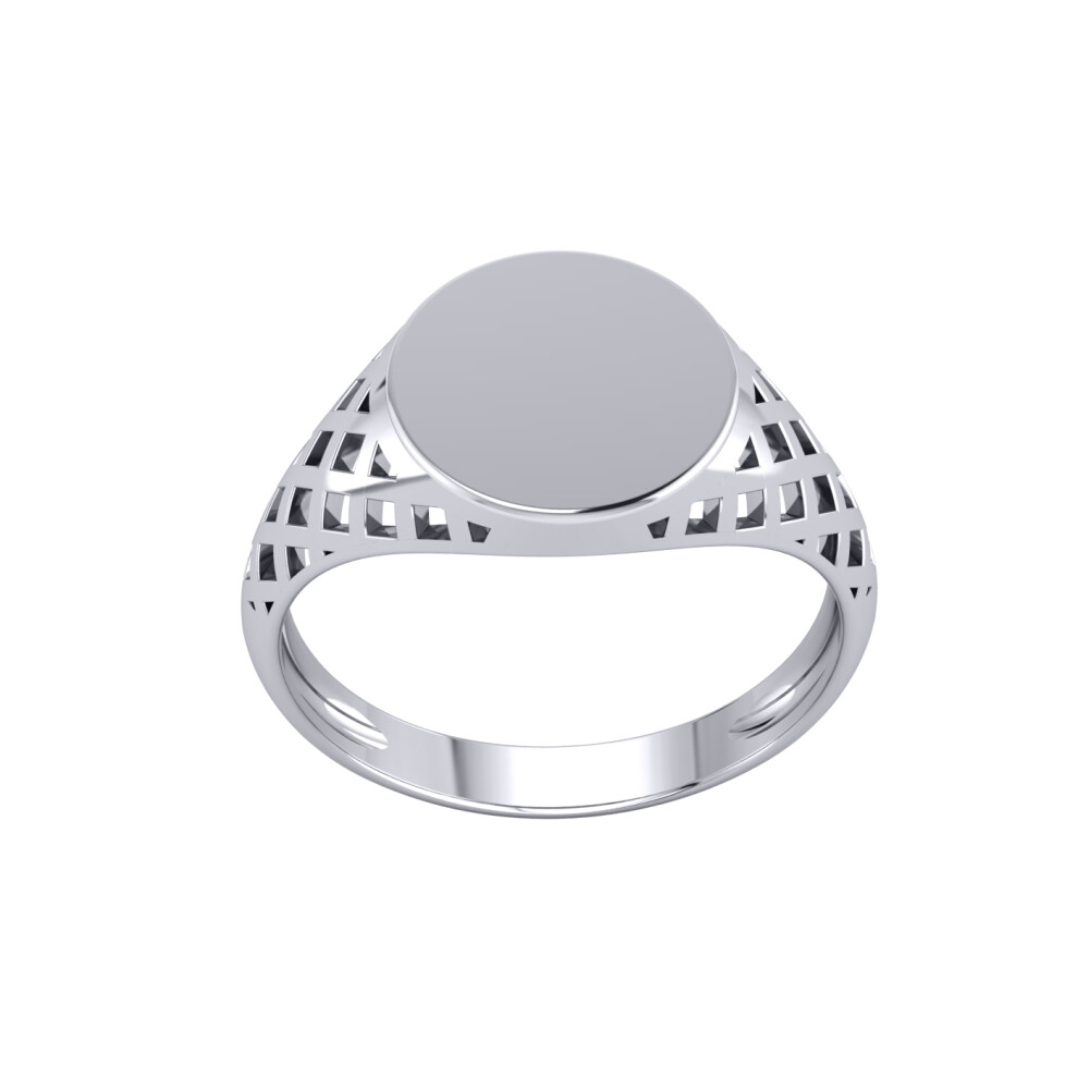 (X) Jewelco London Mens Platinum Plated Sterling Silver Basket Weave Round Signet Ring - GVR941