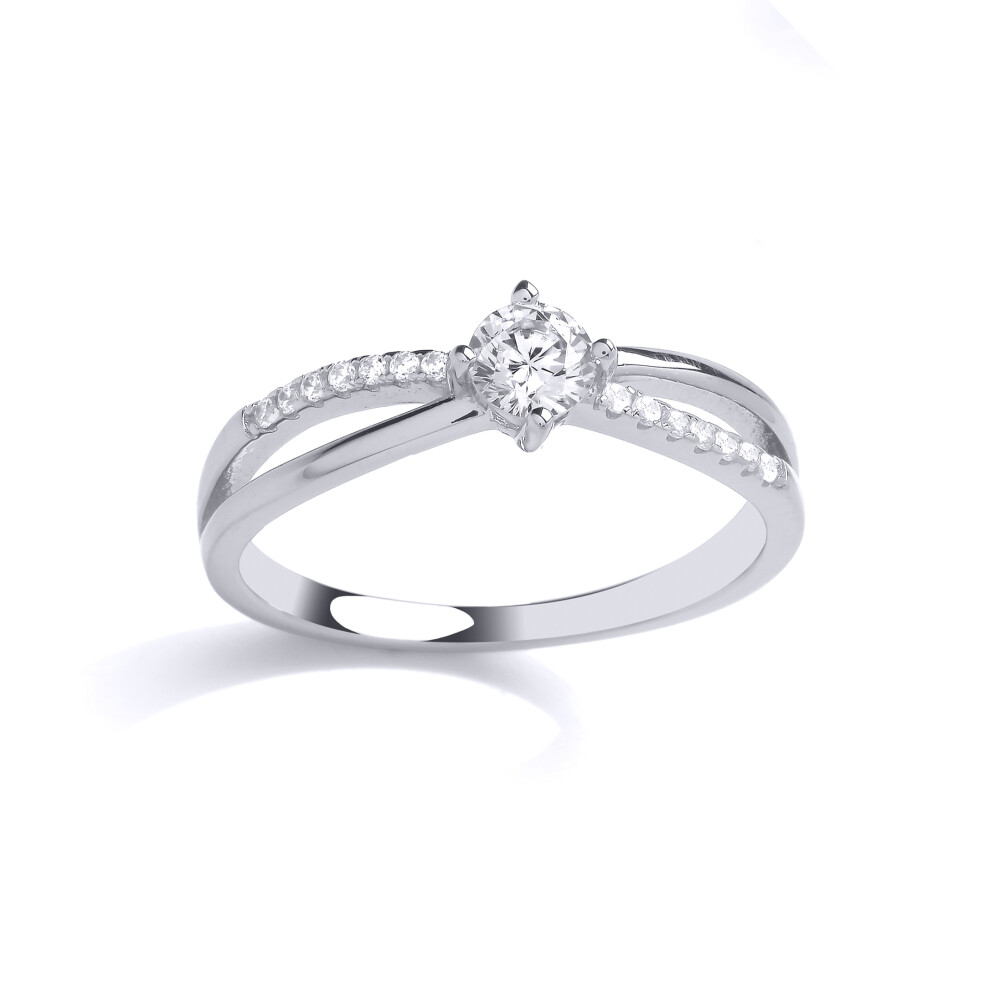 (Q) Jewelco London Sterling Silver CZ Crossover Solitaire Ring Engagement Ring - GVR902