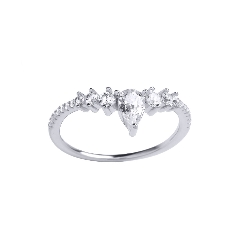 (K) Jewelco London Ladies Rhodium Plated Sterling Silver Tiara Crown Cluster Wishbone Eternity Ring - GVR905