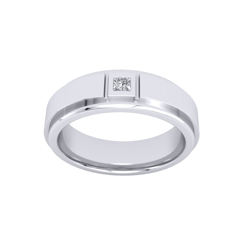 (X) Jewelco London Mens Platinum Plated Sterling Silver Step Cut Isolated Square Bezel Solitaire Wedding Band Ring 5.5mm - GVR940