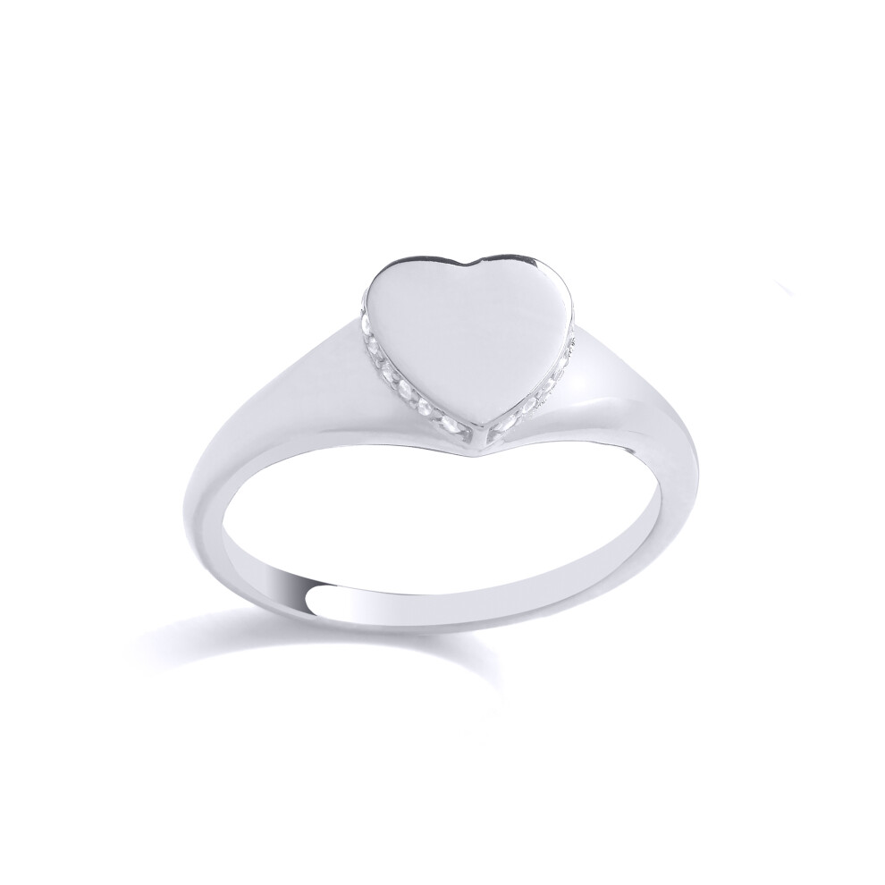 (K) Jewelco London Ladies Rhodium Plated Sterling Silver Edge Set Halo Love Heart Signet Ring - GVR885