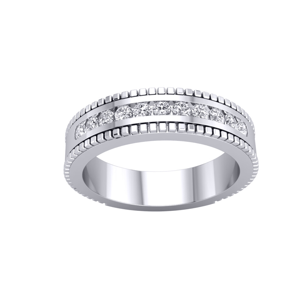 (K) Jewelco London Ladies Platinum Plated Sterling Silver Mill Grain 11 Stone Channel Set Half Eternity Ring - GVR936