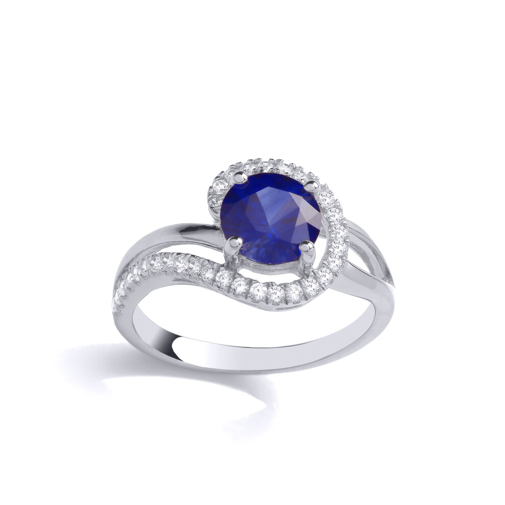 (K) Jewelco London Sterling Silver Sapphire-Blue CZ & Created Sapphire Fancy Ring Cocktail Ring - GVR888