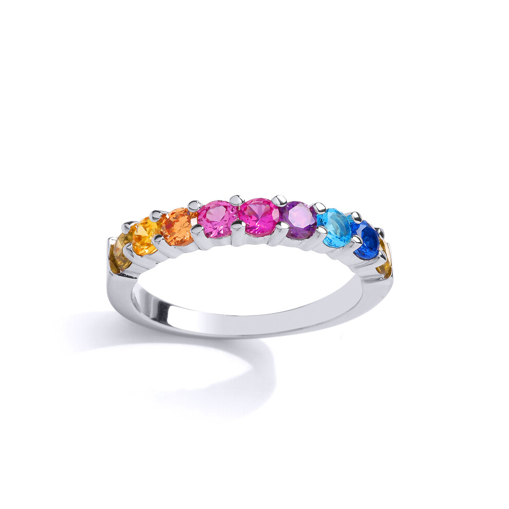 Silver  Multi Colour CZ Rainbow Half Eternity Ring 3mm - GVR858