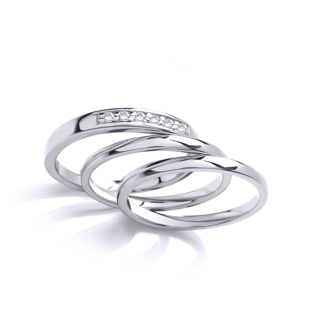 (L) Jewelco London Ladies Rhodium Plated Sterling Silver Cubic Zirconia Eternity Triple Band Bridal Rings Set