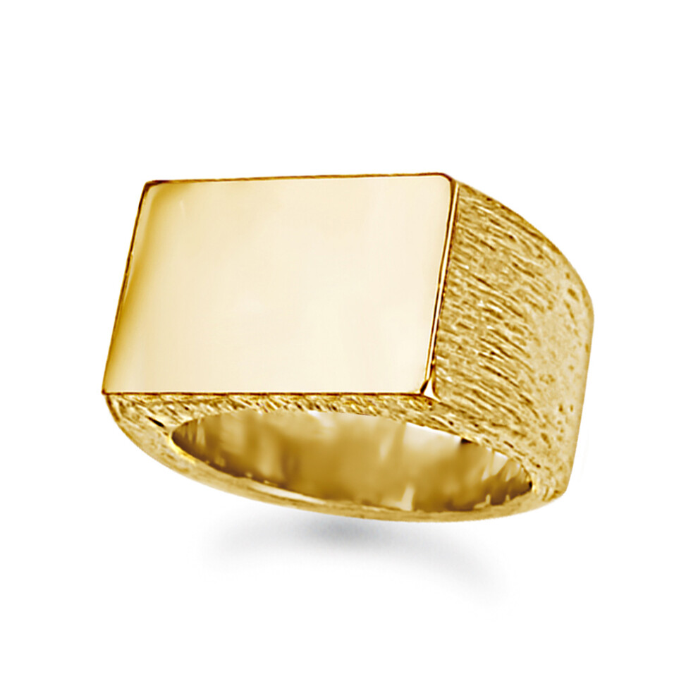 (X) Jewelco London Men's Solid 9ct Gold Engravable Barked Initial Blank Plate Signet Ring - JIR010