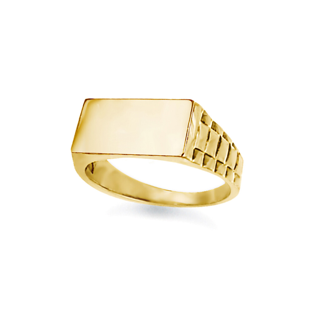 (P) Jewelco London Unisex Solid 9ct Gold Engravable Presidential Initial Blank Plate Signet Ring - JIR005