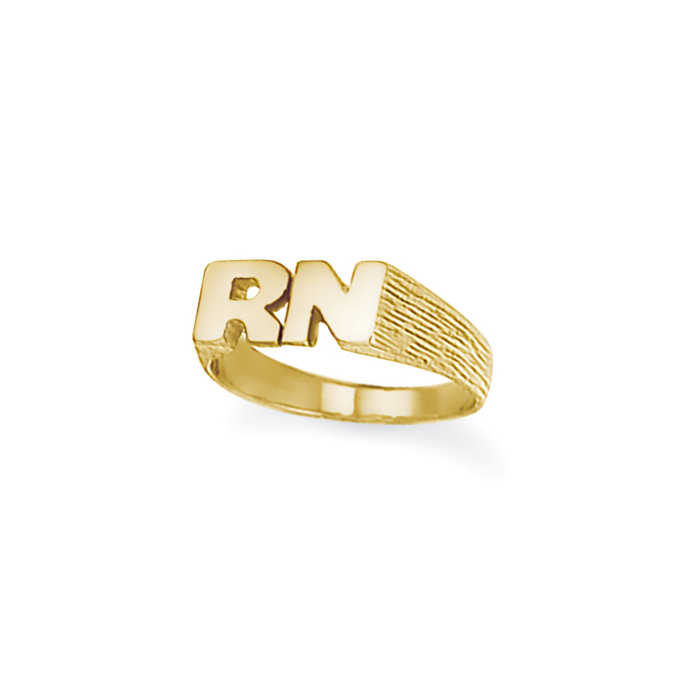 (I) Jewelco London Unisex Solid 9ct Yellow Gold Personalised Identity Barked Initial Ring