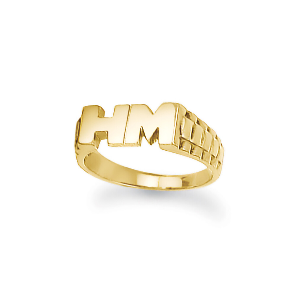 (N) Jewelco London Unisex Solid 9ct Yellow Gold Personalised Identity Bricked Initial Ring