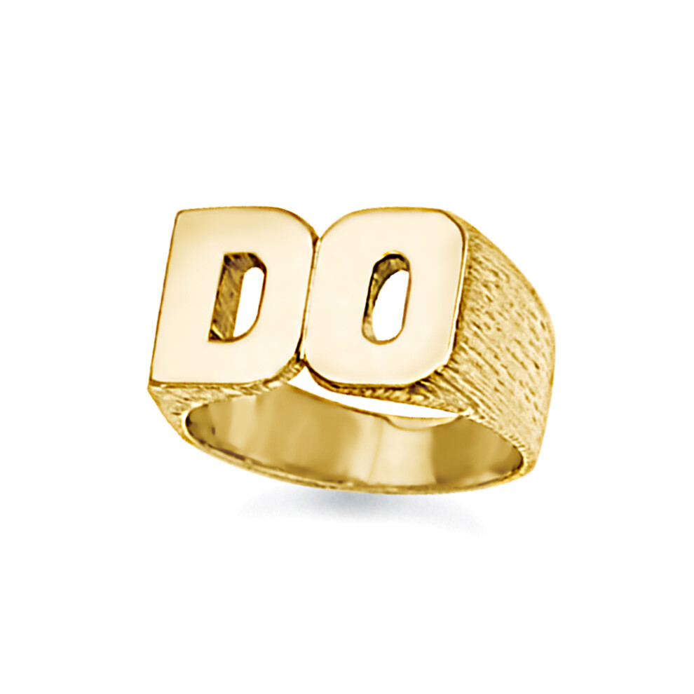 (Q) Jewelco London Unisex Solid 9ct Yellow Gold Personalised Identity Barked Initial Ring