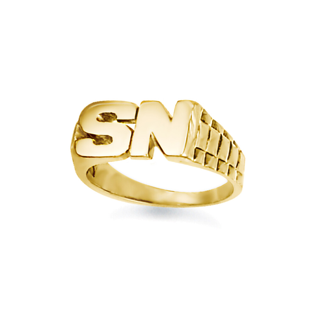 (Q) Jewelco London Unisex Solid 9ct Yellow Gold Personalised Identity Bricked Initial Ring