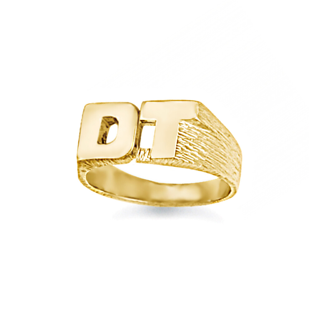 (P) Jewelco London Unisex Solid 9ct Yellow Gold Personalised Identity Barked Initial Ring