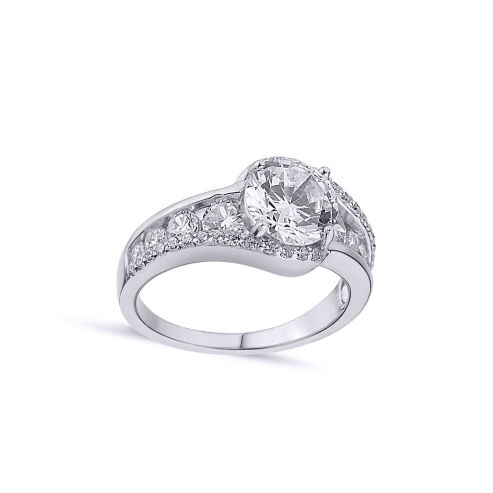 (M) Jewelco London Ladies Sterling Silver Cubic Zirconia Twisting Solitaire Dress Ring - GVR822