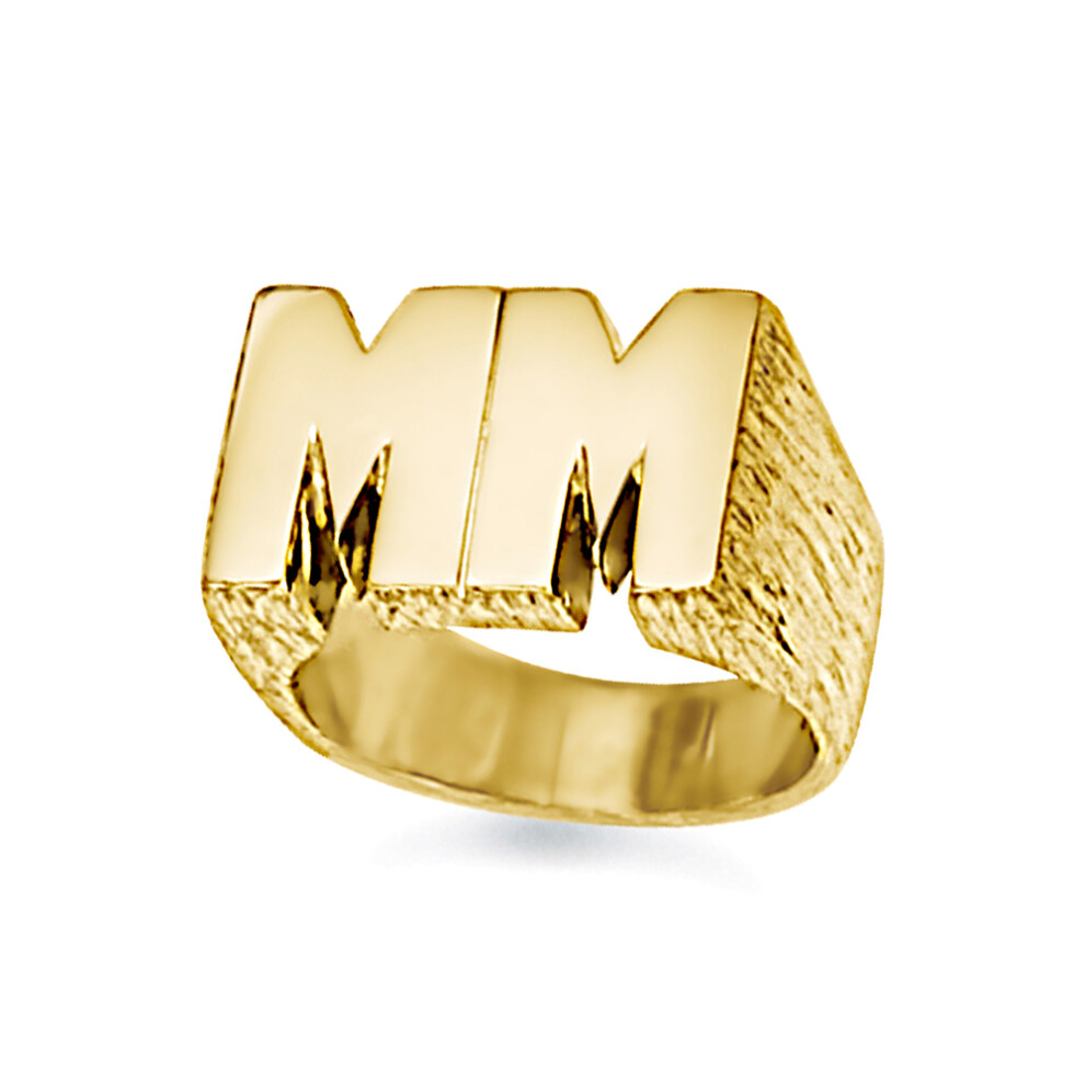 (R) Jewelco London Men's Solid 9ct Yellow Gold Personalised Identity Barked Initial Ring