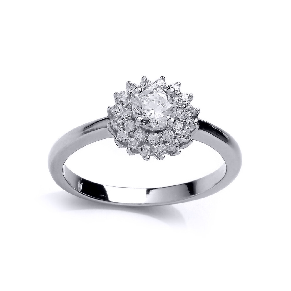 (R) Jewelco London Ladies Rhodium Plated Sterling Silver Cubic Zirconia Solitaire Engagement Ring