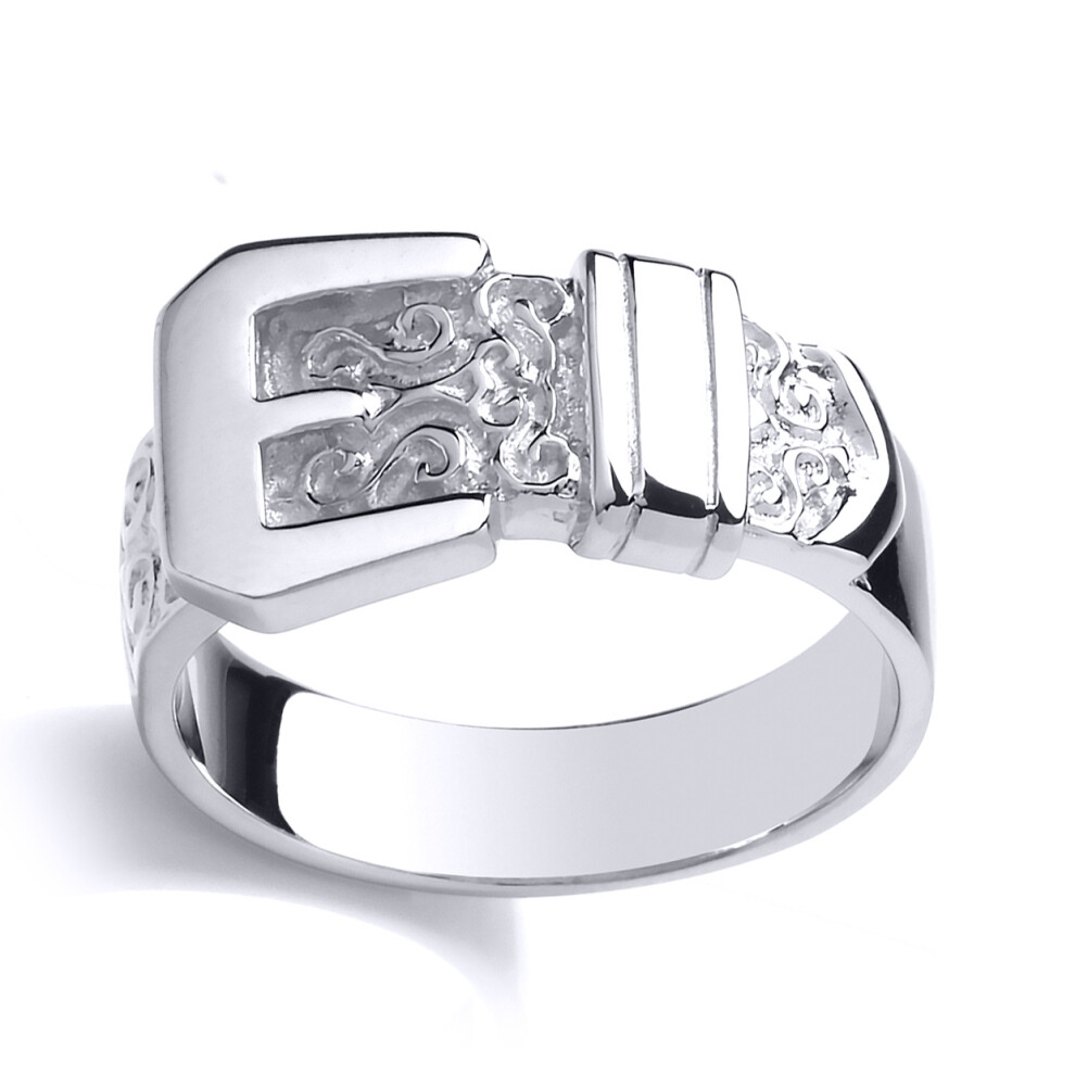 (Y) Jewelco London Mens Sterling Silver Carved Scroll Belt Buckle Signet Ring - GVR772