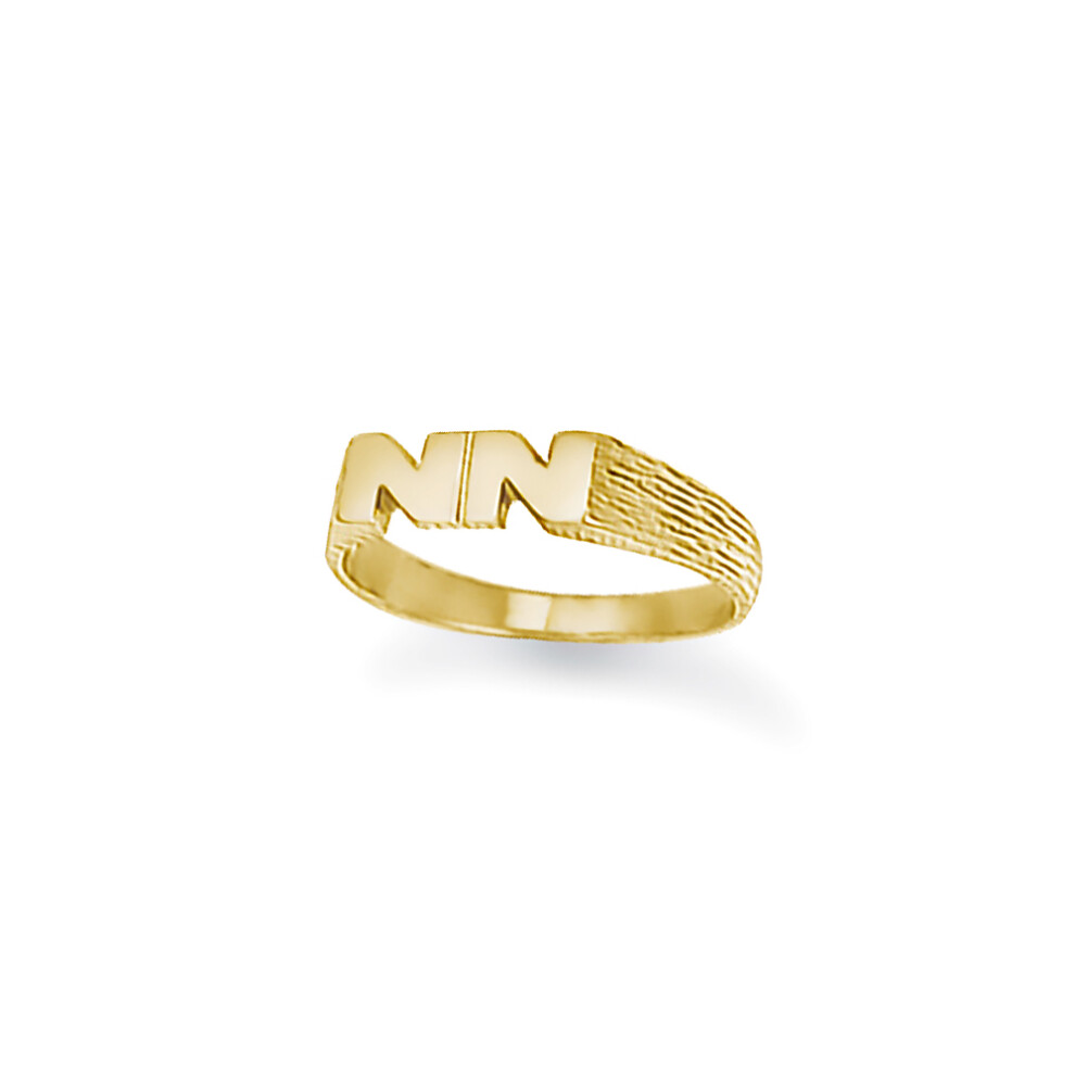 (H) Jewelco London Unisex Solid 9ct Yellow Gold Personalised Identity Barked Initial Ring