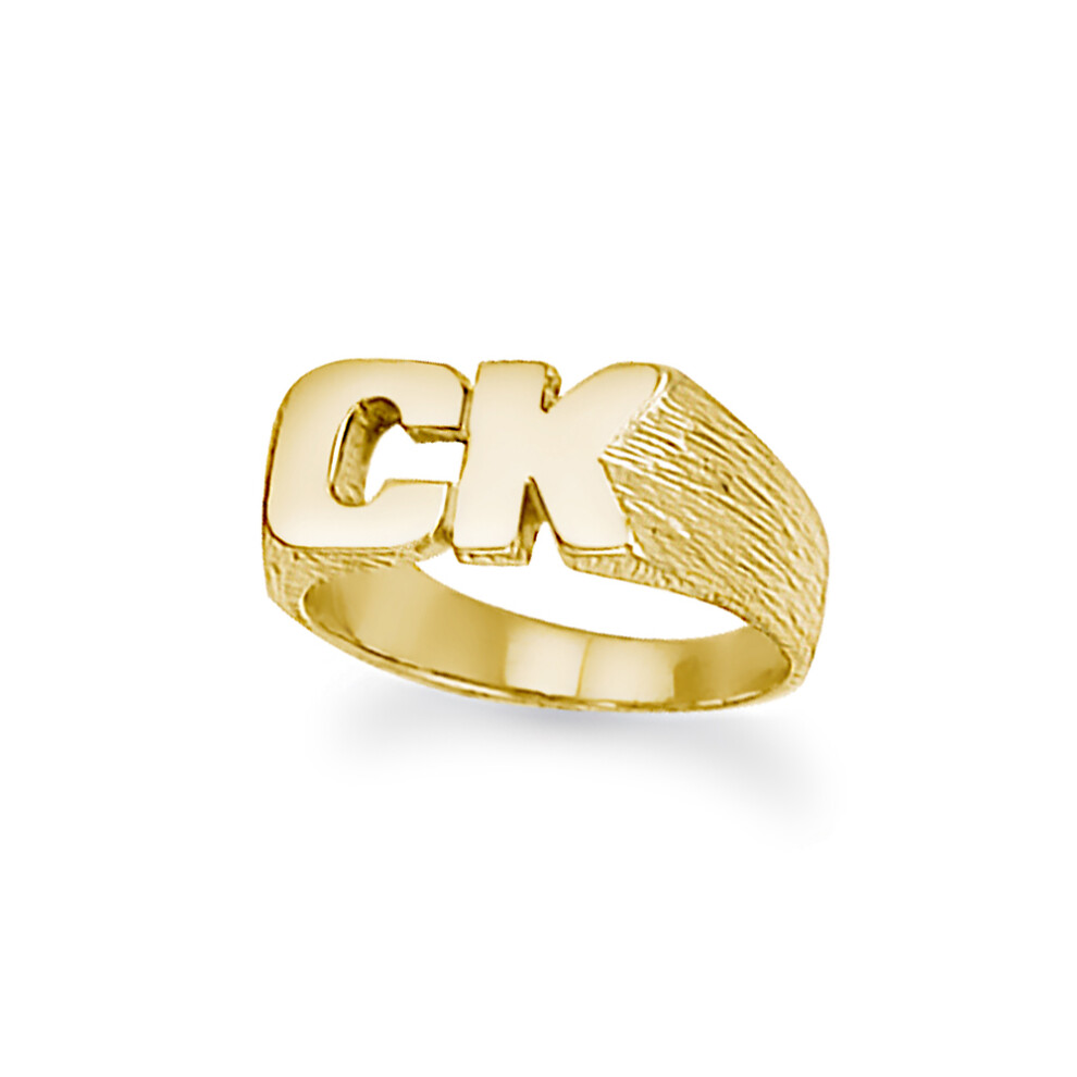 (R) Jewelco London Unisex Solid 9ct Yellow Gold Personalised Identity Barked Initial Ring