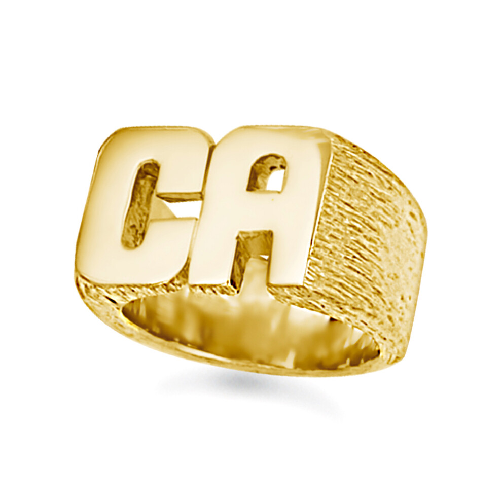 (V) Jewelco London Men's Solid 9ct Yellow Gold Personalised Identity Barked Initial Ring