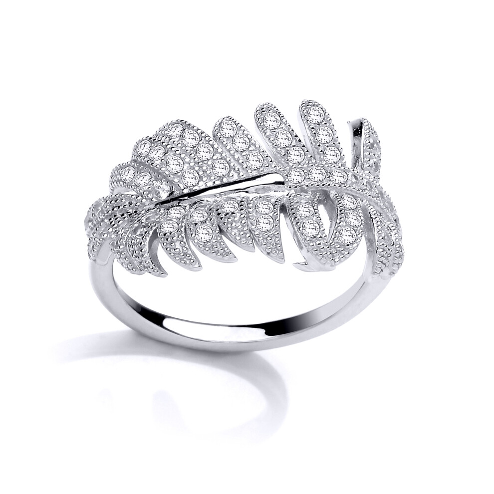 (R) Jewelco London Ladies Rhodium Plated Sterling Silver Cubic Zirconia Angel Wing Feather Dress Ring