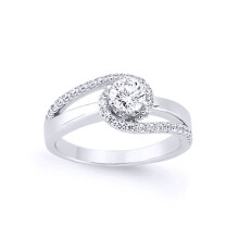 (R) Jewelco London Ladies Rhodium Plated Sterling Silver Cubic Zirconia Whirlpool Tornado Solitaire Engagement Ring