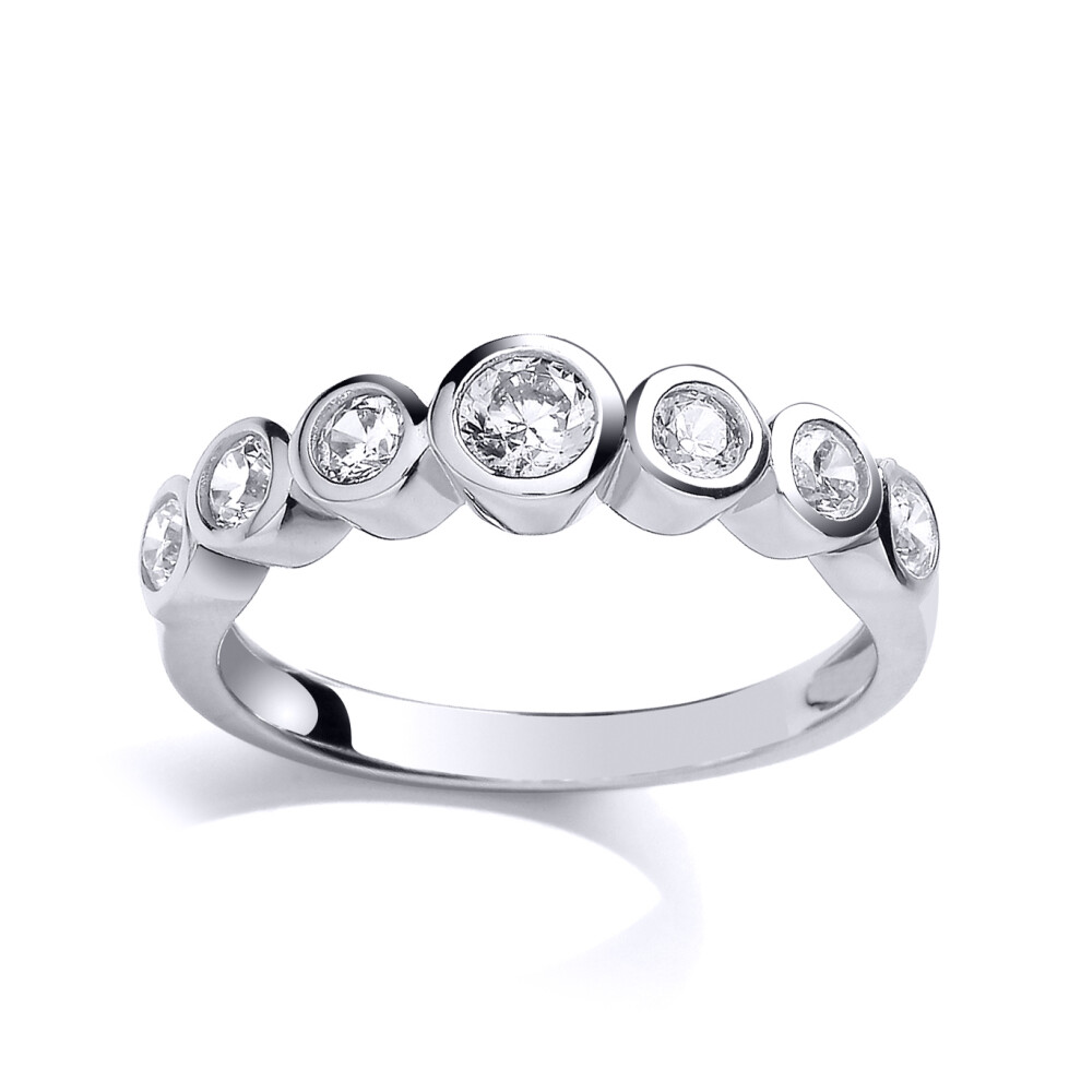 (R) Jewelco London Ladies Rhodium Plated Sterling Silver Cubic Zirconia Half Eternity Bubbles Engagement Ring