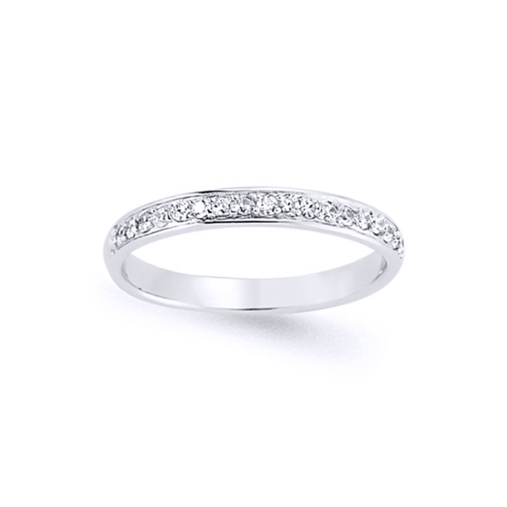 (L) Jewelco London Ladies Rhodium Plated Sterling Silver Cubic Zirconia Pave Channel Style Eternity Ring