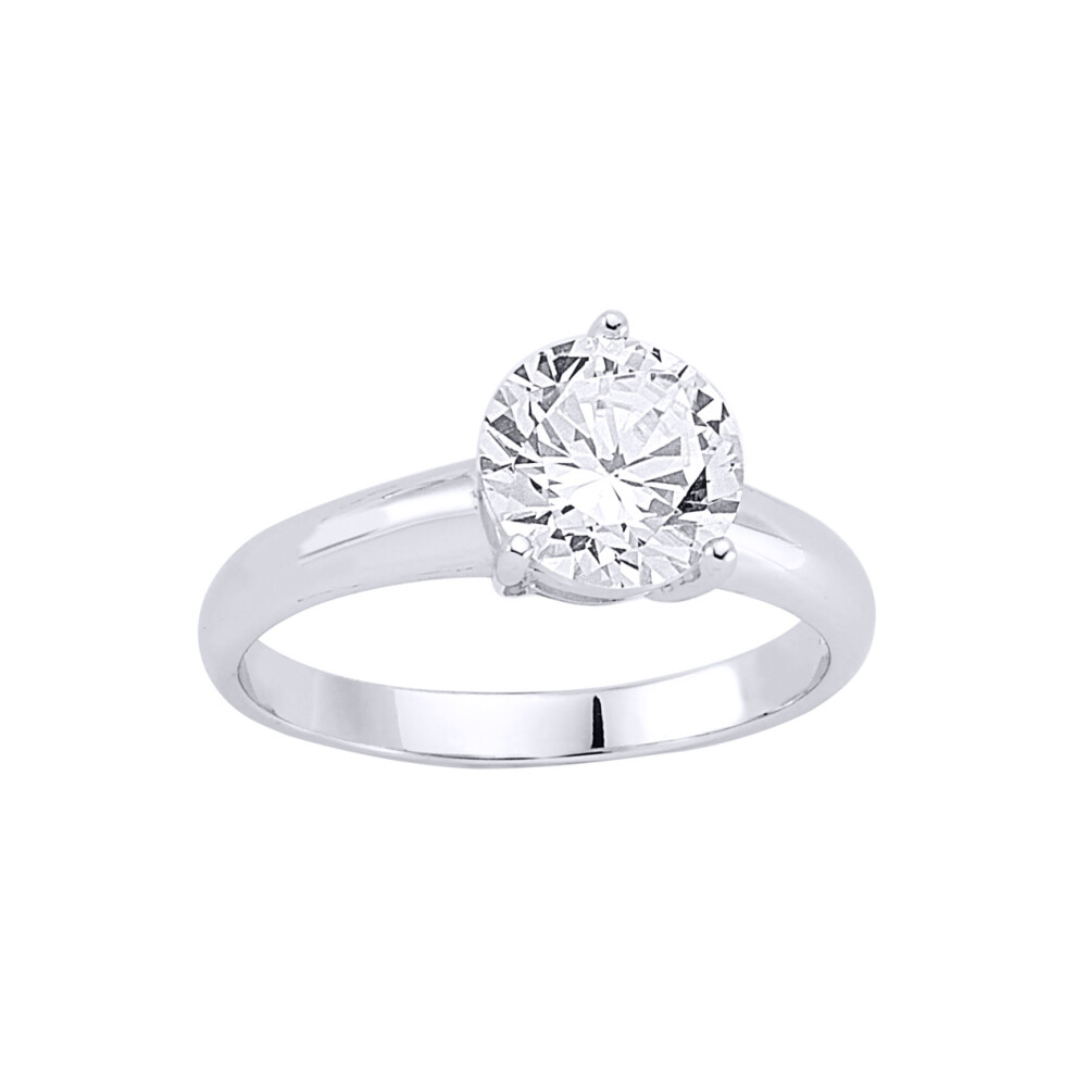 (M) Jewelco London Ladies Rhodium Plated Sterling Silver Cubic Zirconia 3 Claw Solitaire Engagement Ring