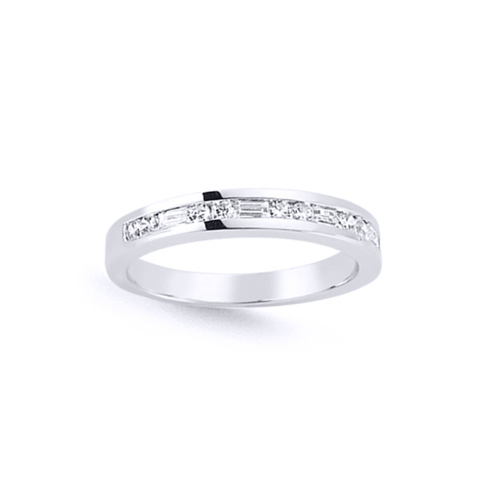 (N) Jewelco London Ladies Rhodium Plated Sterling Silver Baguette Cubic Zirconia Horizontal Channel Set Eternity Ring