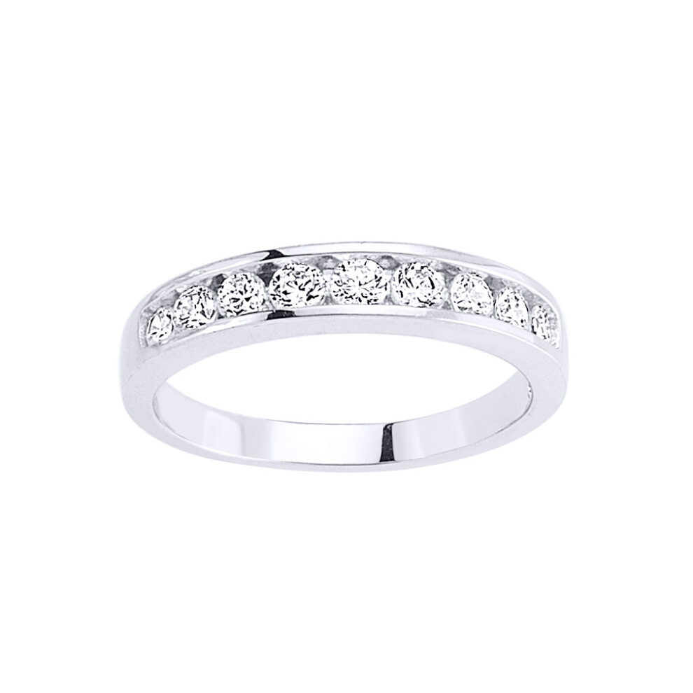 (O) Jewelco London Ladies Rhodium Plated Sterling Silver Cubic Zirconia Channel Set Eternity Ring