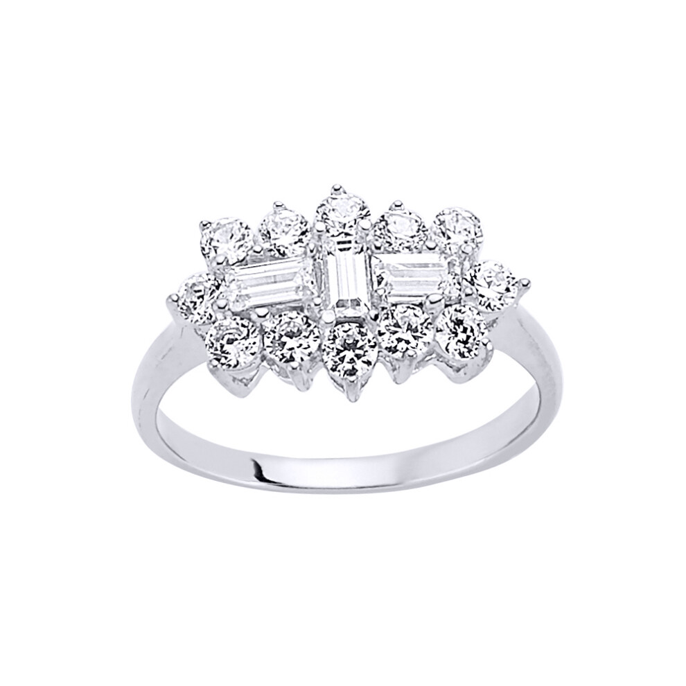 Silver  Baguette CZ Trilogy Boat Cluster Engagement Ring - GVR453