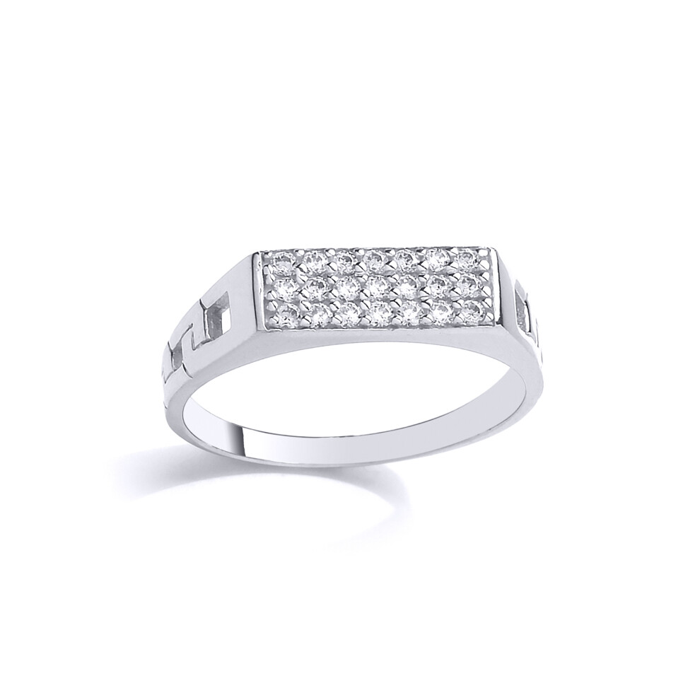 (I) Jewelco London Kids Rhodium Plated Sterling Silver Cubic Zirconia Curb Link Encrusted Rectangular Signet Ring