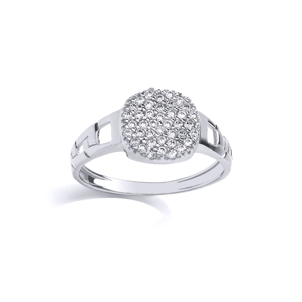 (C) Jewelco London Kids Rhodium Plated Sterling Silver Cubic Zirconia Encrusted Cushion Signet Ring