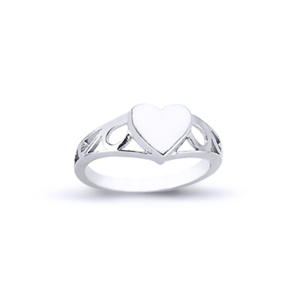 (H) Jewelco London Girls Rhodium Plated Sterling Silver # Love Heart Signet Ring