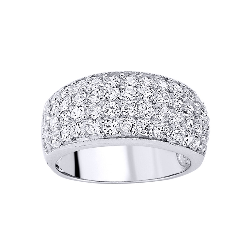 (P) Jewelco London Ladies Rhodium Plated Sterling Silver Cubic Zirconia Pave Bombay Eternity Ring