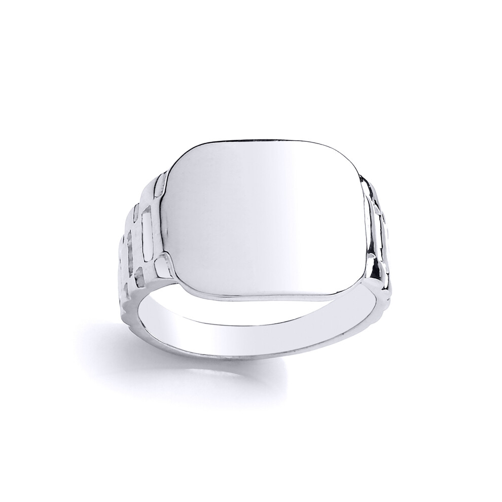 (C) Jewelco London Kids Rhodium Plated Sterling Silver # Watch Strap Cushion Signet Ring