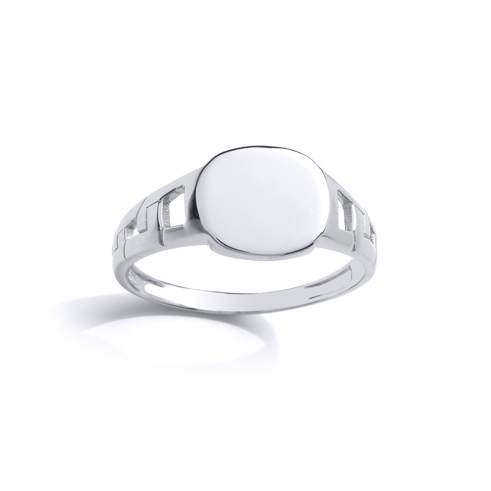 (A) Jewelco London Kids Rhodium Plated Sterling Silver # Curb Link Oval Signet Ring