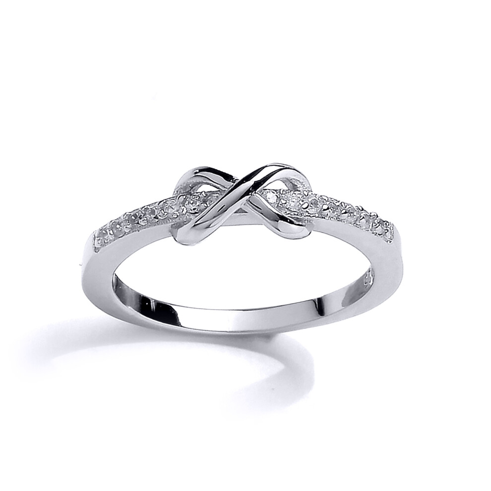 (C) Jewelco London Girls Rhodium Plated Sterling Silver Cubic Zirconia Kiss Crossover Infinity Eternity Ring