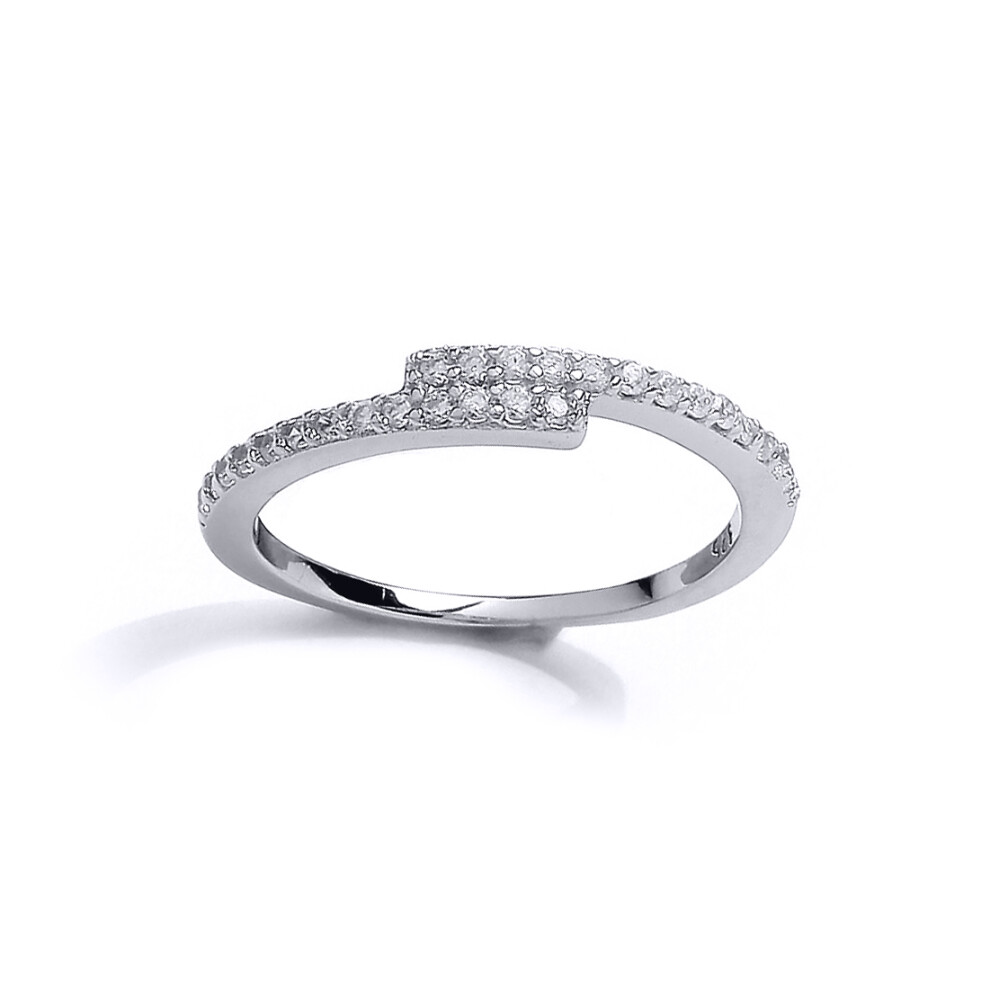 (A) Jewelco London Girls Rhodium Plated Sterling Silver Cubic Zirconia Off Set Crossover Eternity Ring