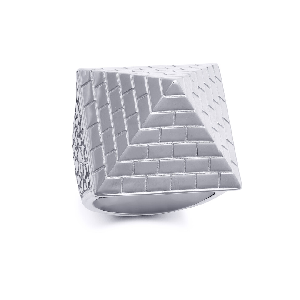 (V) Jewelco London Men's Rhodium Plated Sterling Silver Egyptian Pyramid 30mm Signet Ring - ARN132D