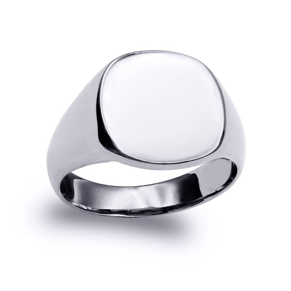(N) Jewelco London Solid Rhodium-plated 925 Sterling Silver Polished Square Cushion Signet Ring - ARN119