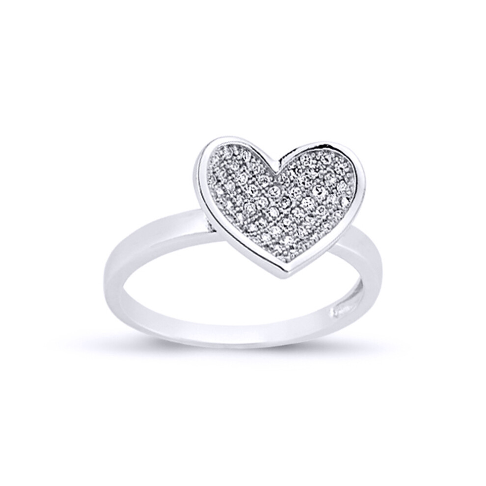 (K) Jewelco London Ladies Rhodium Plated Sterling Silver Round Brilliant Cubic Zirconia Concaved Love Heart Bowl Dress Ring - ARN144