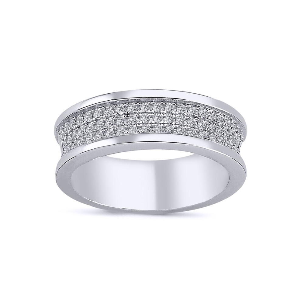 (K) Jewelco London Unisex Rhodium Plated Sterling Silver Cubic Zirconia 3-row Pave Wedding Band Style Half Eternity Ring - ARN142