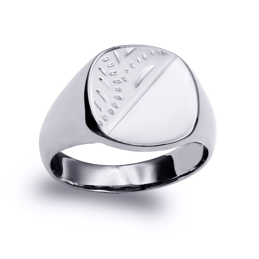 (N) Jewelco London Solid Rhodium-plated 925 Sterling Silver Diamond Cut Square Cushion Signet Ring - ARN120