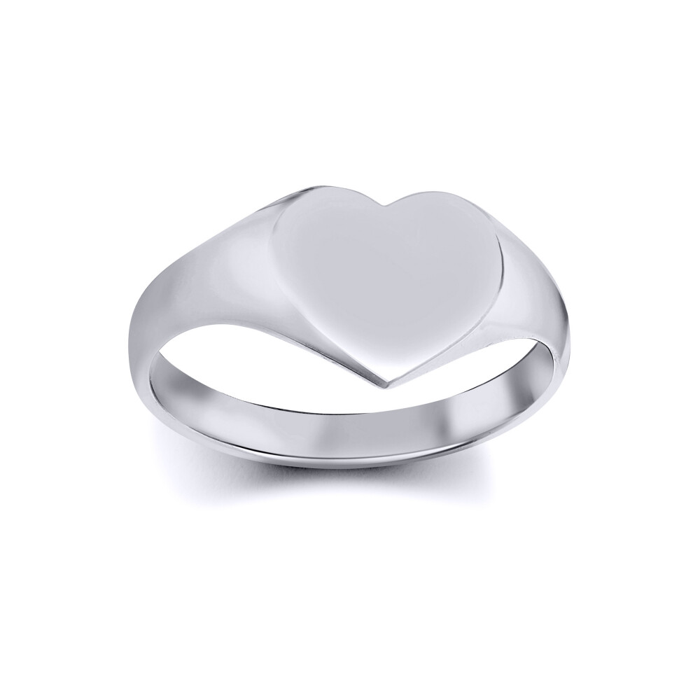 (L) Jewelco London Solid Rhodium-plated 925 Sterling Silver Polished Love Heart Signet Ring - ARN127